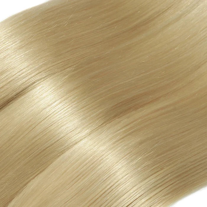 close up image, platinum blonde straight hair